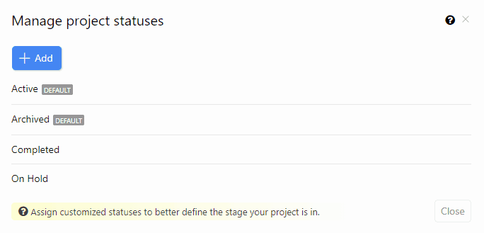 Manage Custom Project Statuses