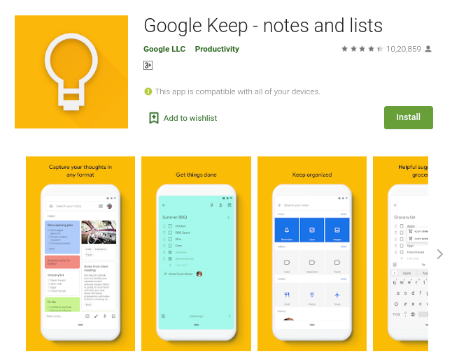 Alternatives to todoist is Google keep