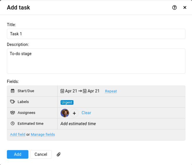 Create and add task details