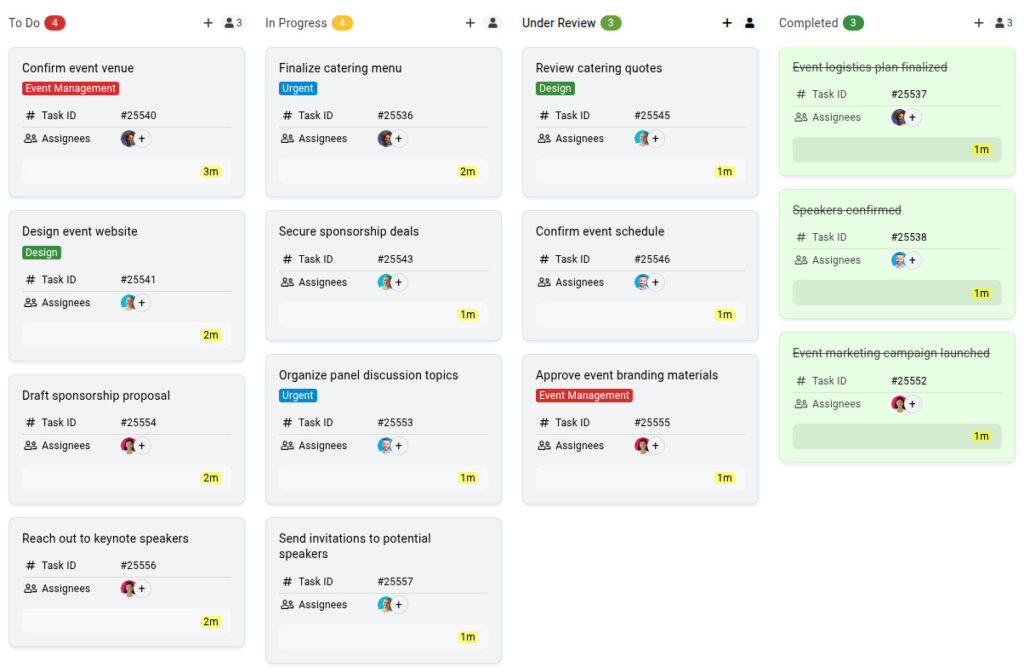 A Kanban board for event planning teams