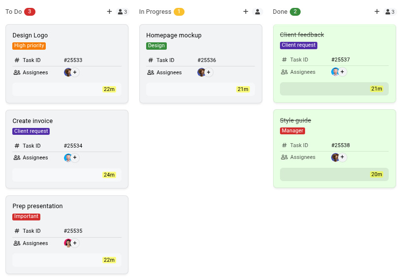 A basic Kanban board in ProofHub for beginners