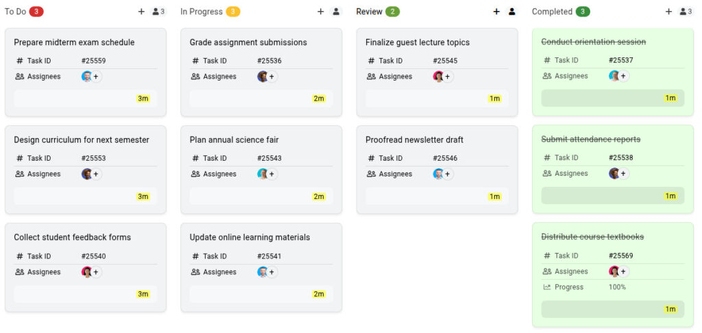 A semester’s coursework mapped on a Kanban board