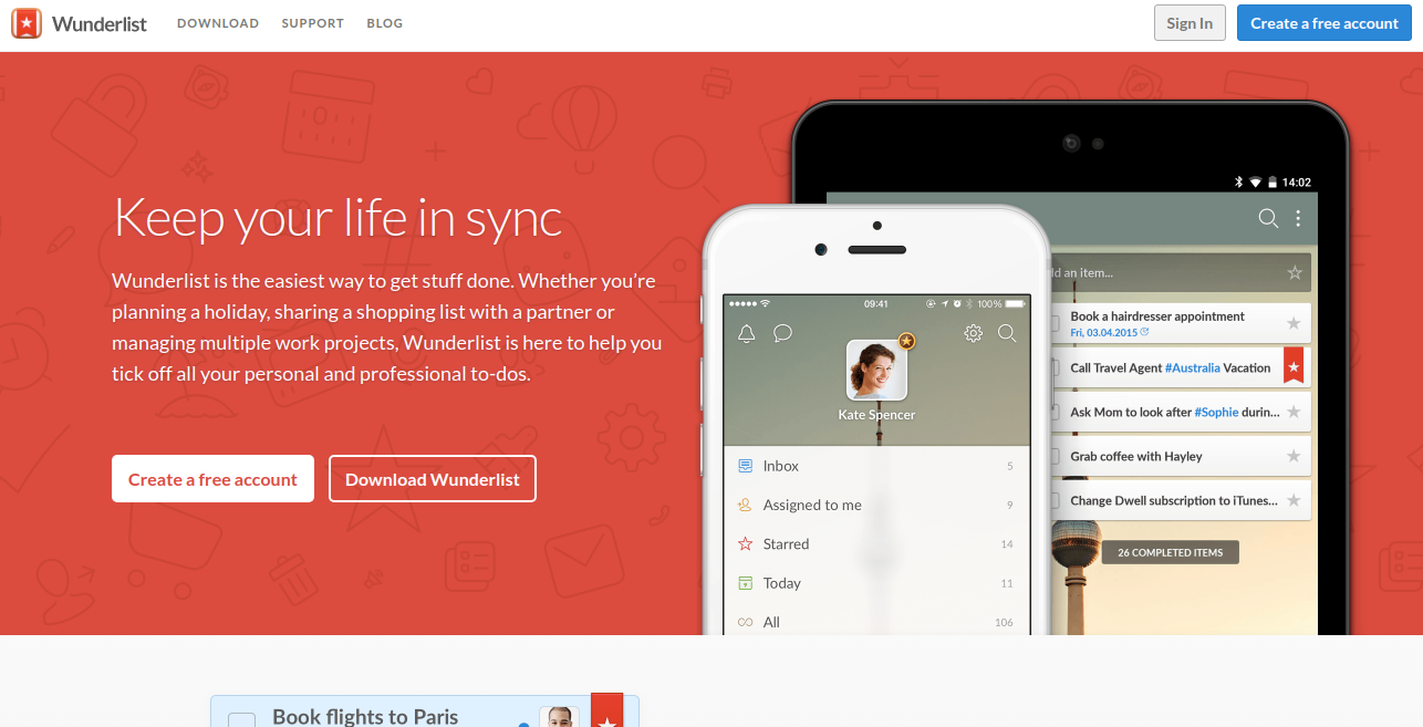 Wunderlist as to do list app