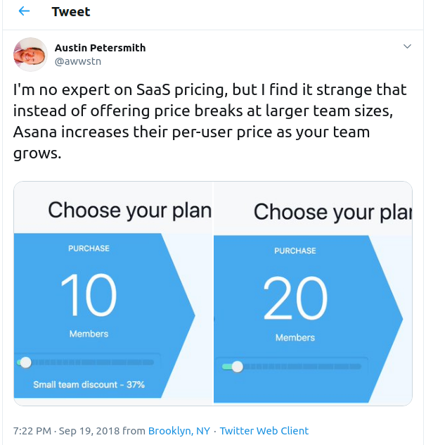 Asana pricing feedback Twitter
