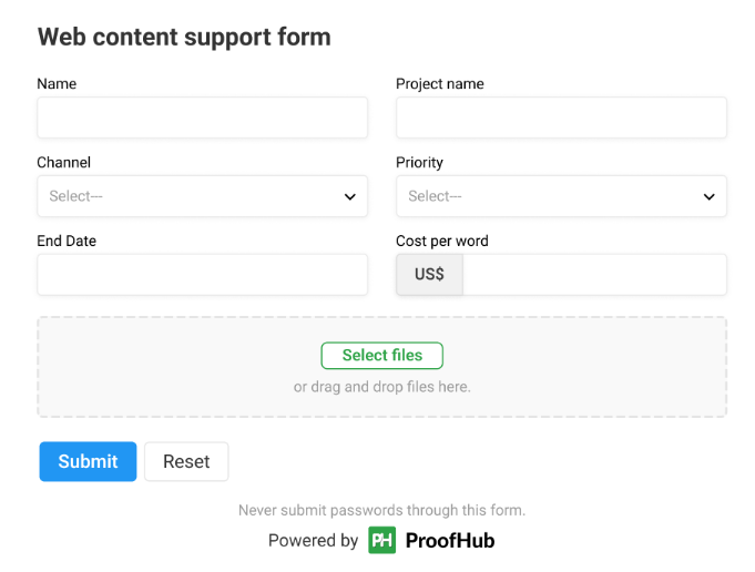 ProofHub request form