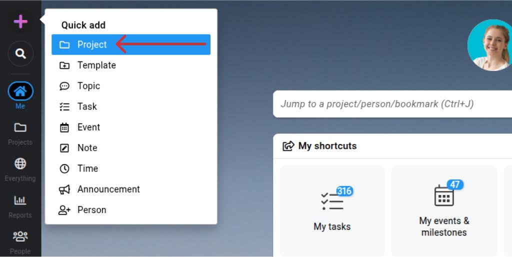 Open the Quick add menu