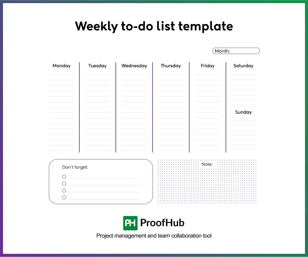 Weekly to-do list template