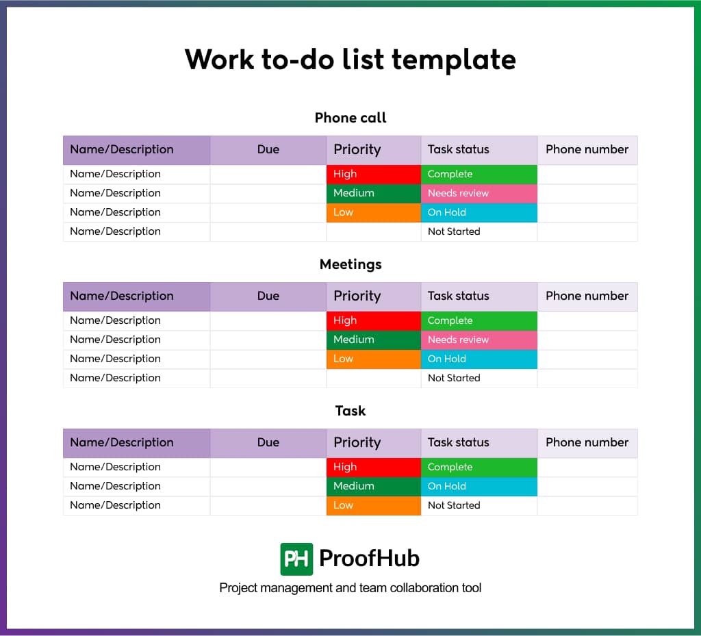 Work to-do list template