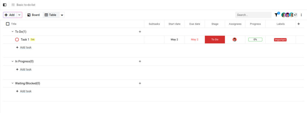 Your task will now appear in the initial stage.