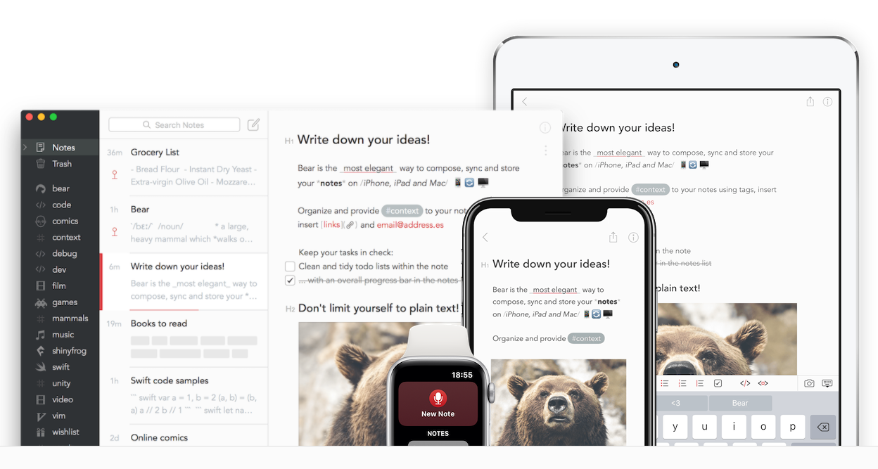 Bear is a beautiful, flexible note taking app