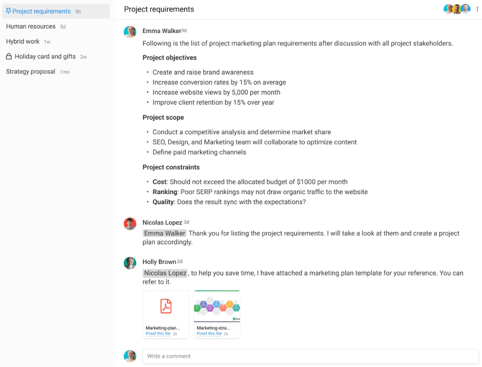 ProofHub discussion feature