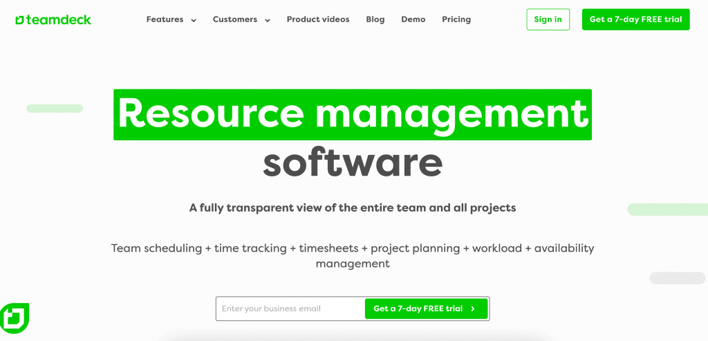 Teamdeck as digital resource management and time management tools