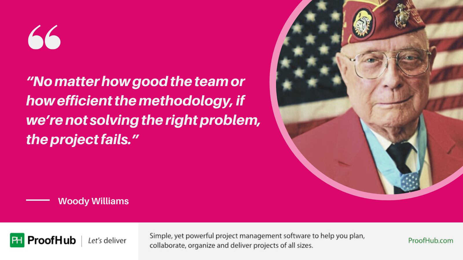 No matter how good the team or how efficient the methodology, if we’re not solving the right problem, the project fails quote byWoody Williams