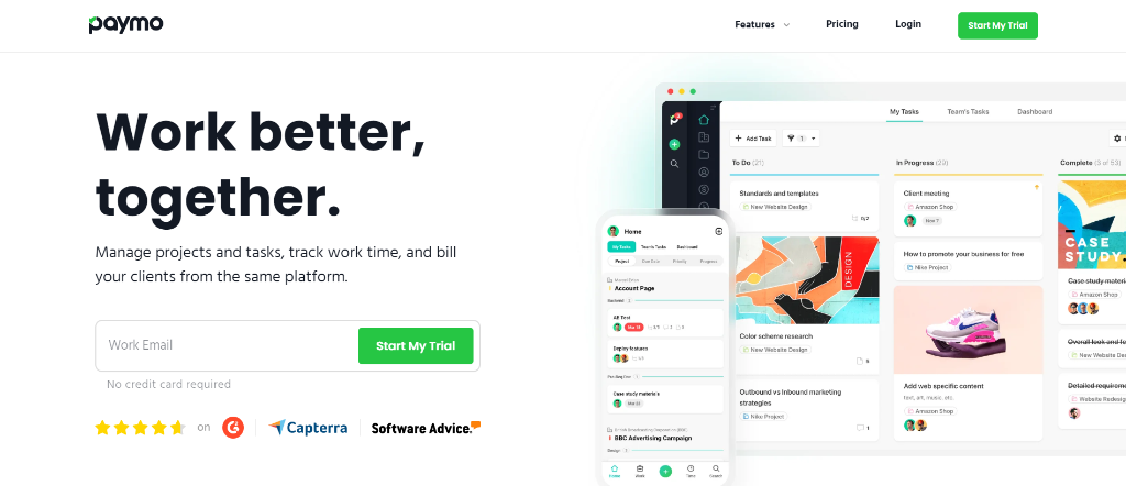 Best rescue time competitor Paymo is a project management tool