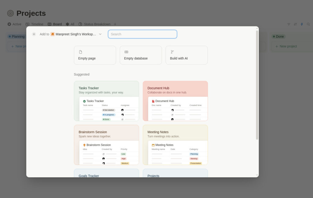 Adding templates from the Notion marketplace