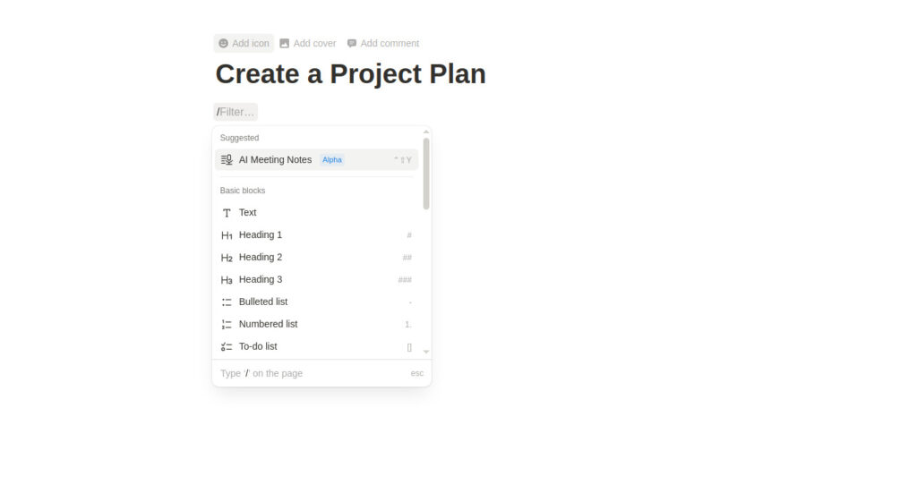 Create a project management plan in Notion Pages
