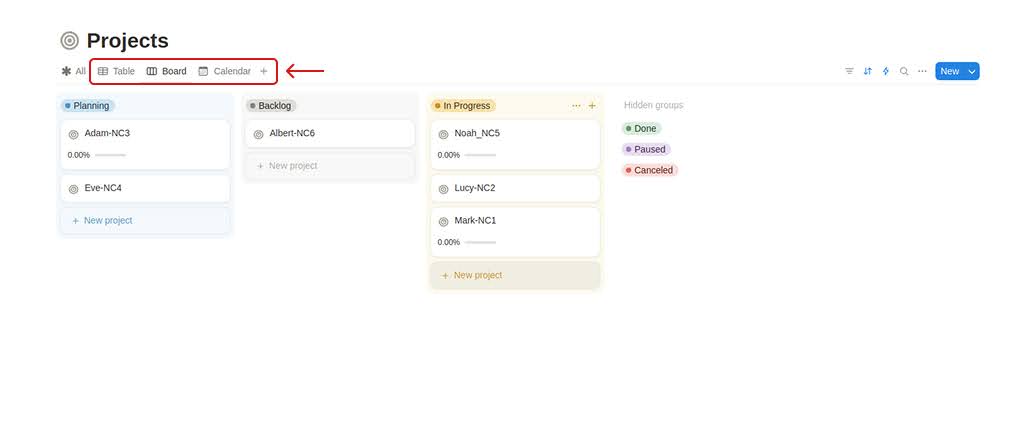 Notion Kanban board View