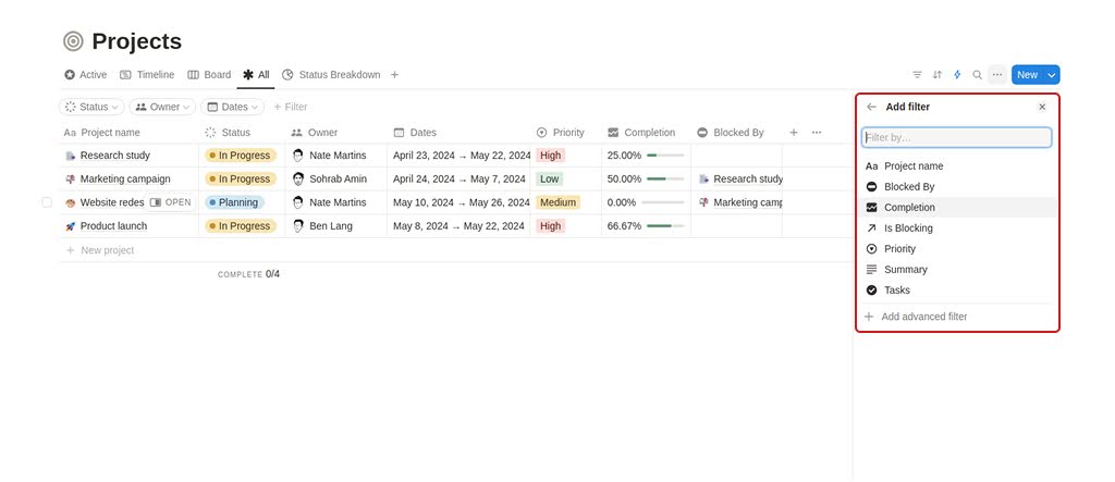 Notion filters