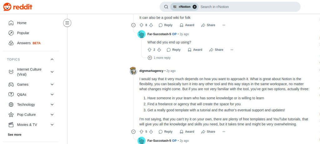 Comments Notion Reddit