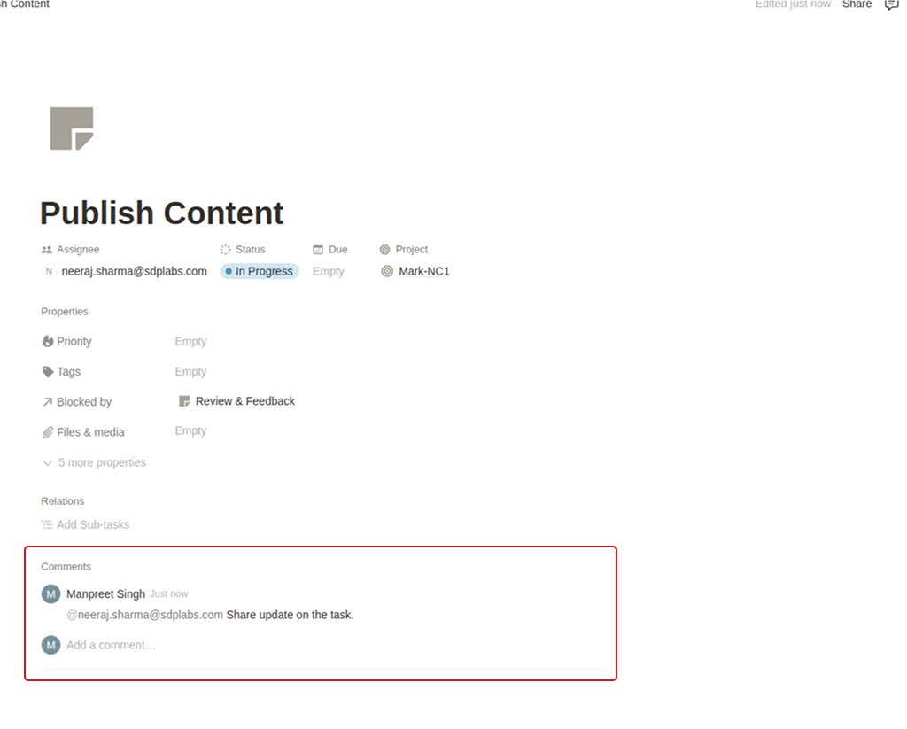 Task comments Notion