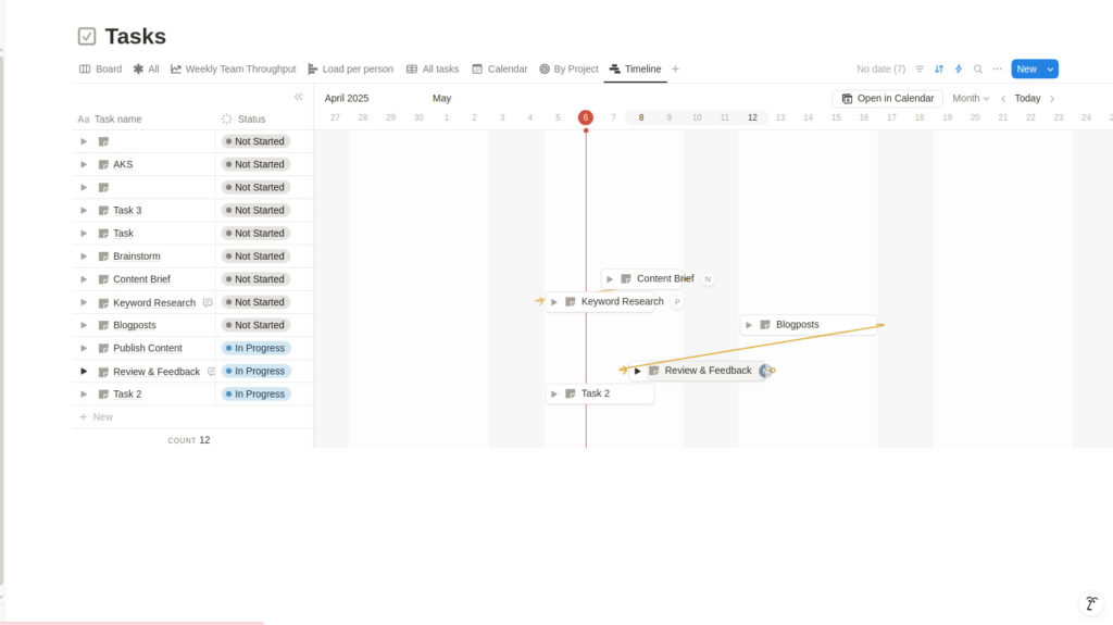 View task dependencies in Notion with a timeline view