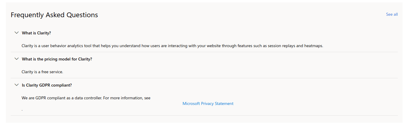 Microsoft clarity FAQ