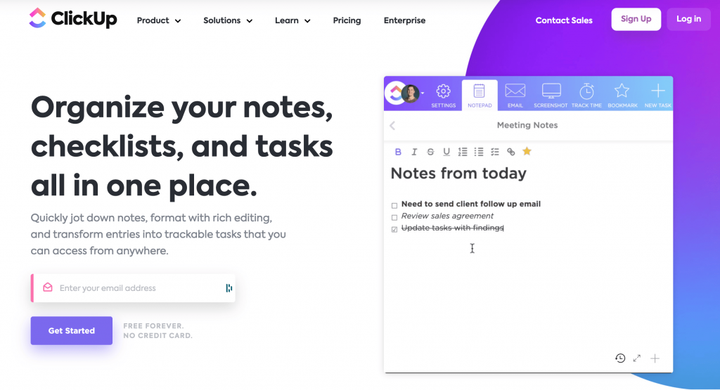 ClickUp as note taking app
