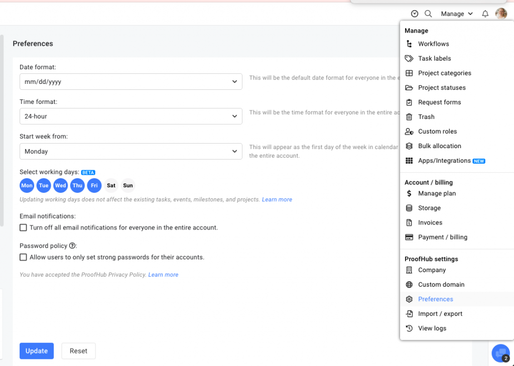 CUSTOMIZE WORKING DAYS