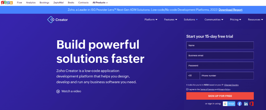 Zoho Creator as a workflow automation software for businesses