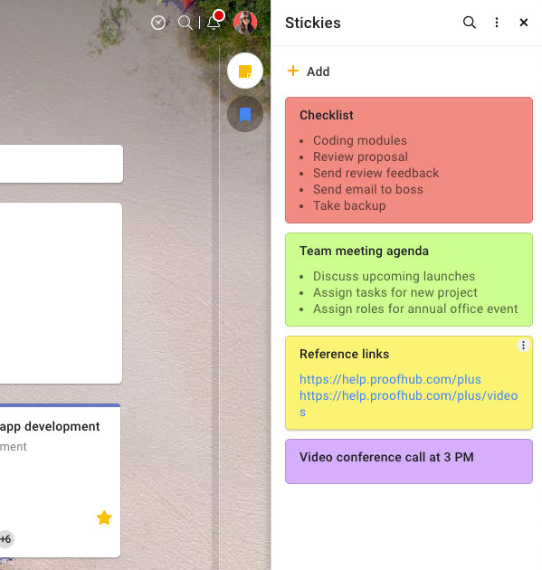 Stickies Feature in ProofHub