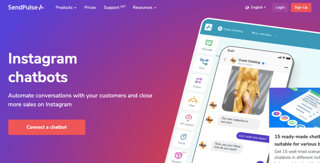 SendPulse chatbot builder for digital marketers