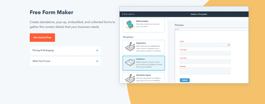 HubSpot as online form builder tool 