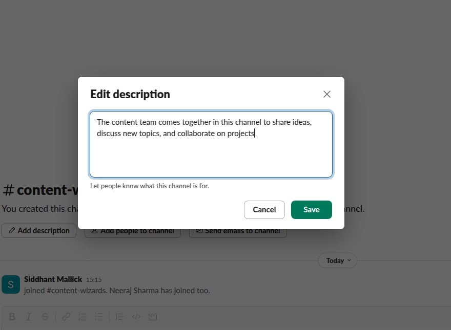 Use the description field to summarize the channel’s purpose