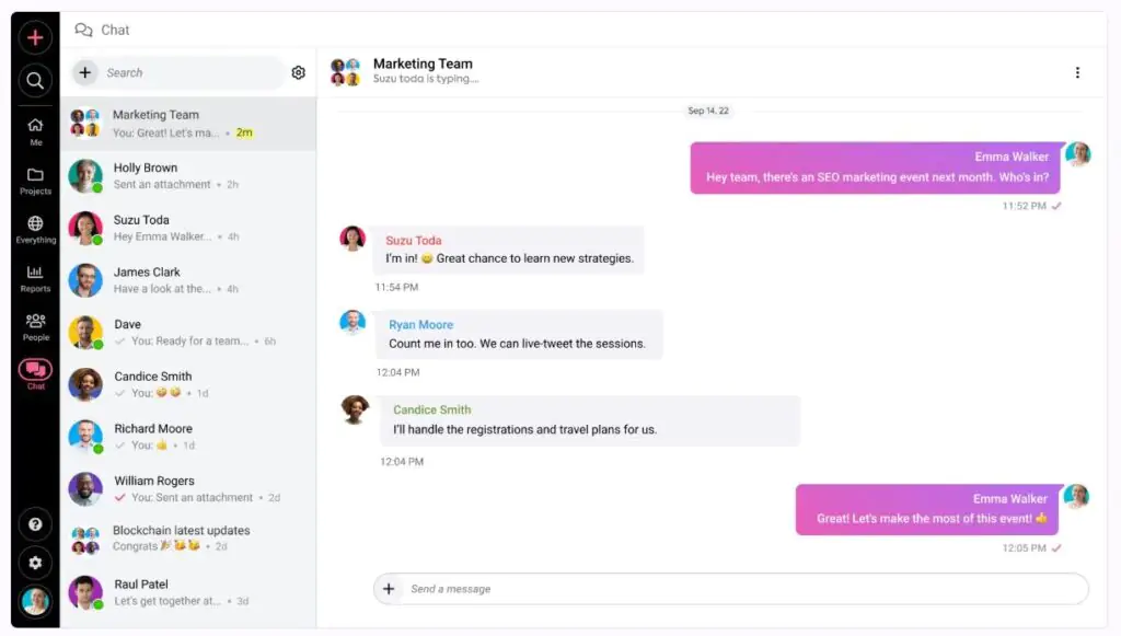 Marketing Team group chat in ProofHub