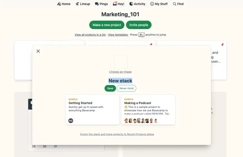 setting up a new project in Basecamp