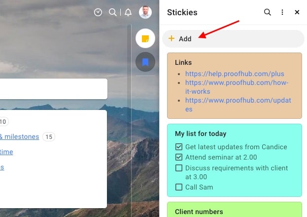 Use stickies in ProofHub to ensures important details
