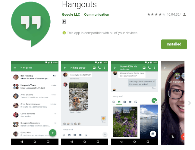 Hangouts as a chart and video collaboration tool for professionals