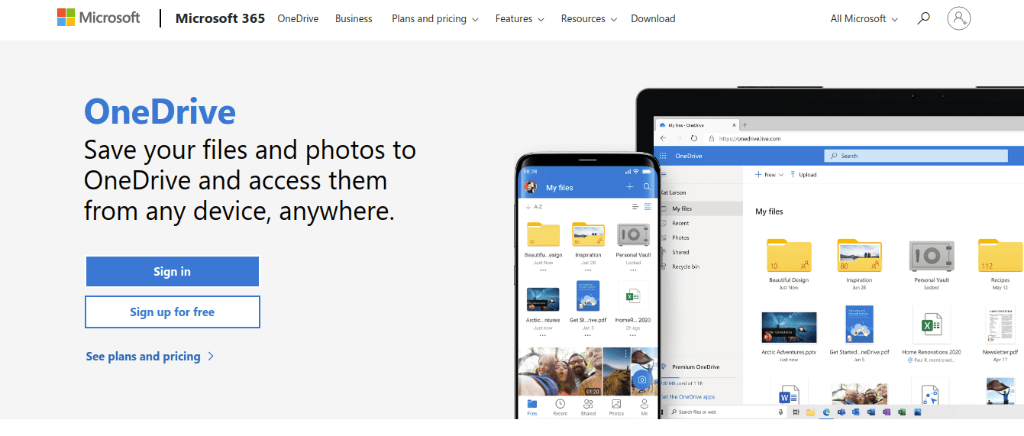 Microsoft One drive online collaboration tool to store photos, documents, videos and all file type