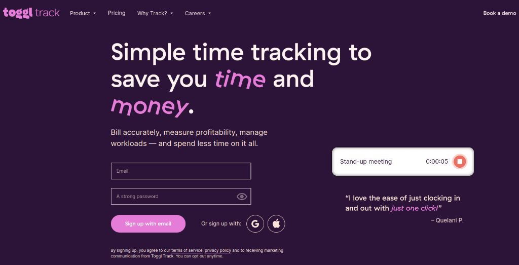 Toggl Time Tracking tool as a clockify alternative