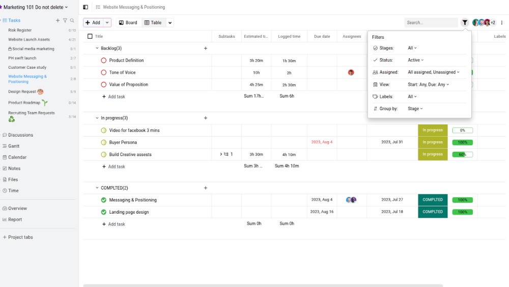 filters to sort information