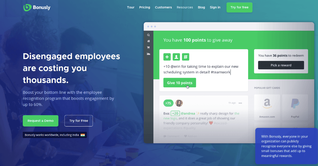 Bonusly :employee communication software