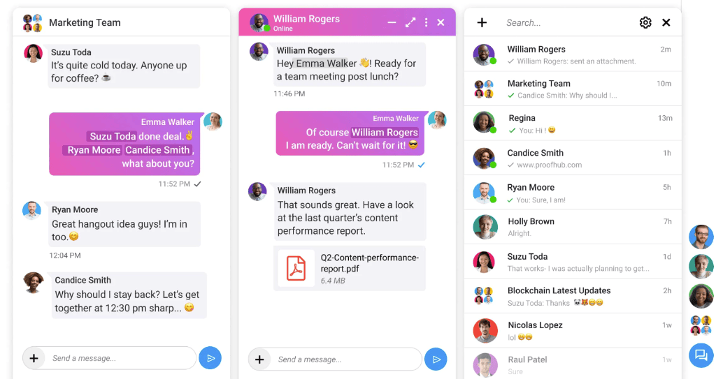 ProofHub team chat feature