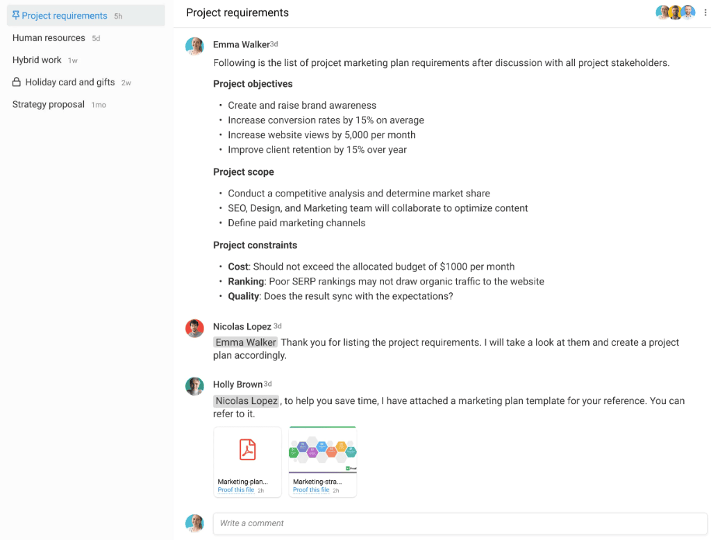 ProofHub discussion feature for Keeping teams informed and engaged