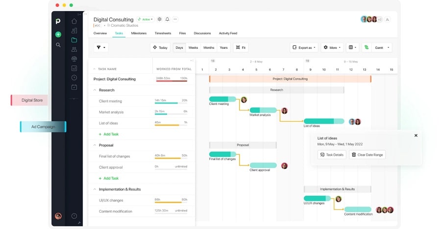 Paymo with a Portfolio Gantt chart