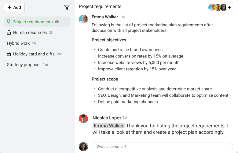 ProofHub discussion feature for team collaboration