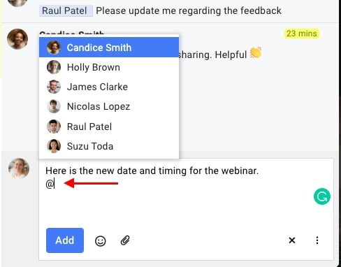 Request updates with @mentions task comments