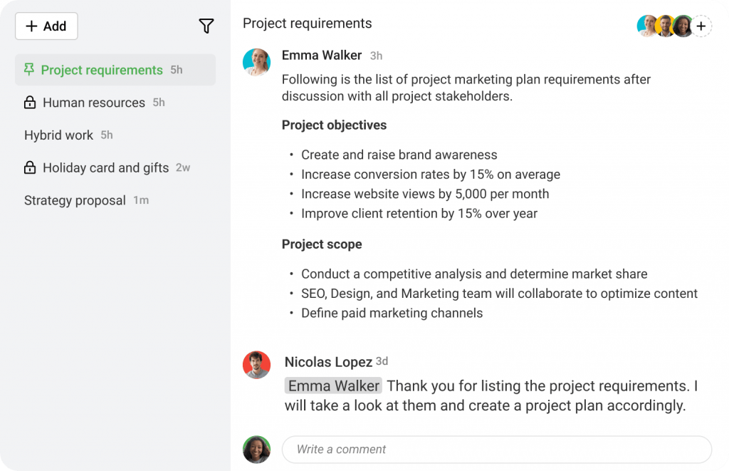 Keep team members on the same page with ProofHub discussion feature