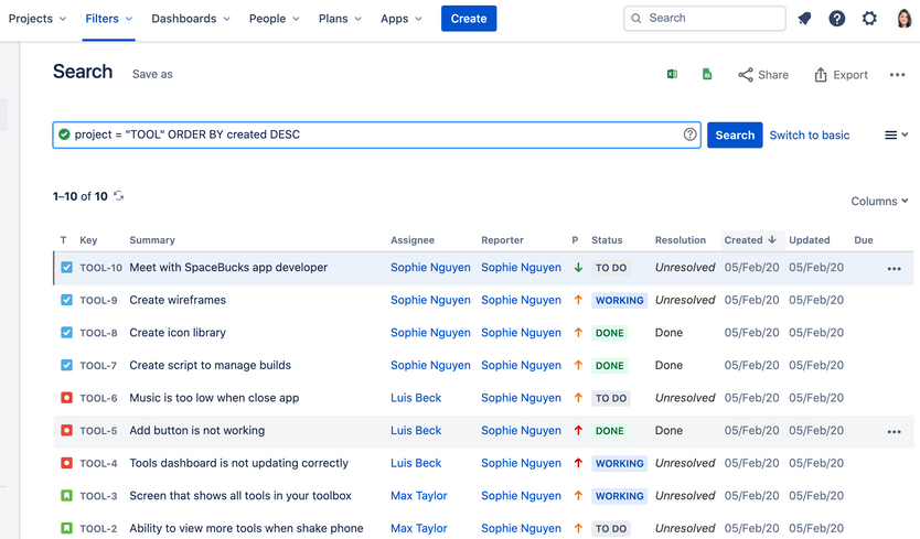 JIRA filtering and searching feature