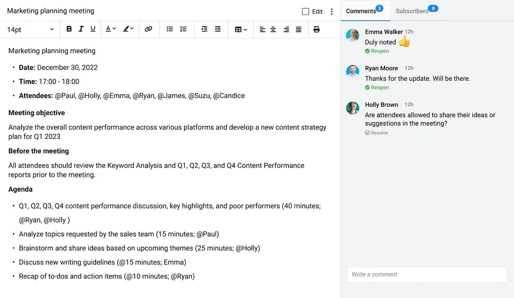 Notes Chat and Comment features to collaborate