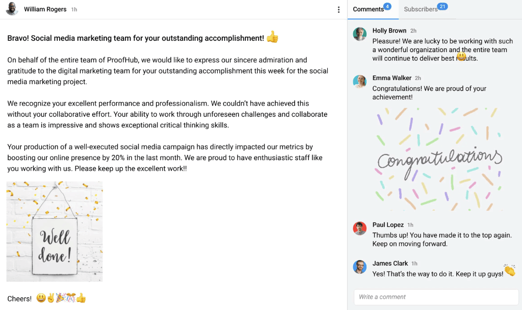 Share news, updates, and achievements with ProofHub Announcement feature